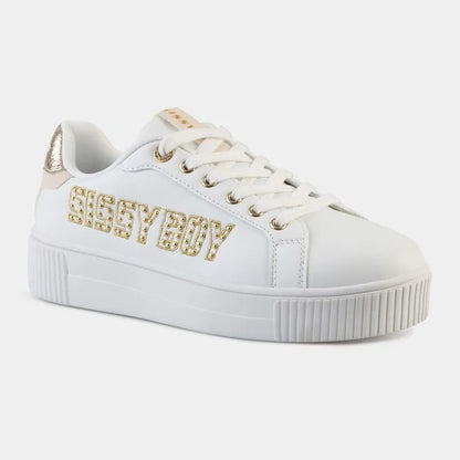 Low Top Lace Up White sissy Boy Sneakers