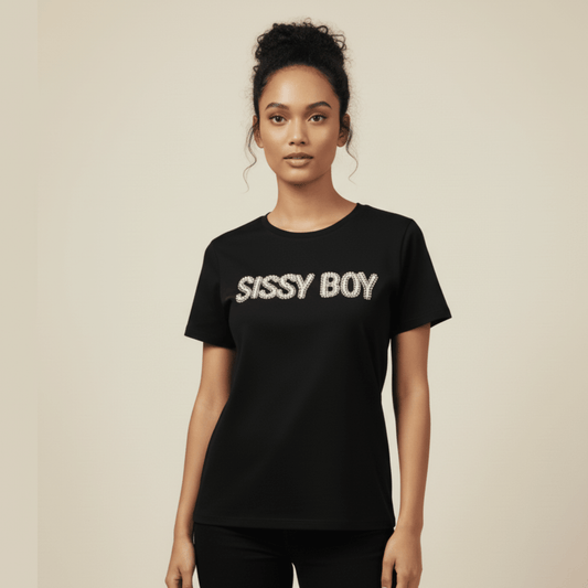 Sissy Boy So Long Summer black regular fit T-shirt with pearl and rhinestone logo – women’s fashion essential
