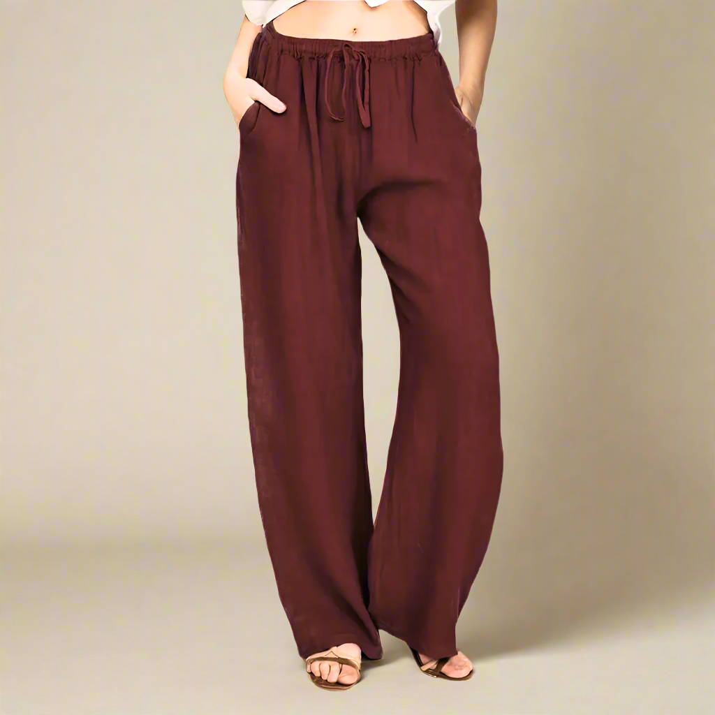Cleo - Burgandy Draw String Wide Leg Pants