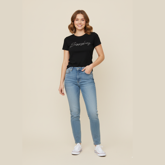 Sissy Boy Dream Drifter black regular fit T-shirt with rhinestone logo