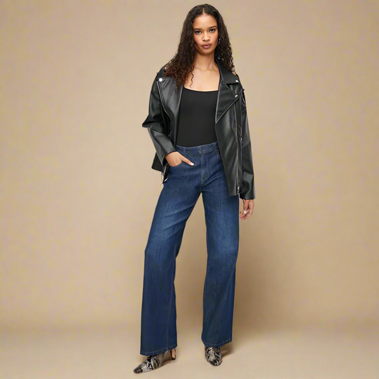 Women's dark blue high waisted wide leg jeans by Sissy Boy – Sophia