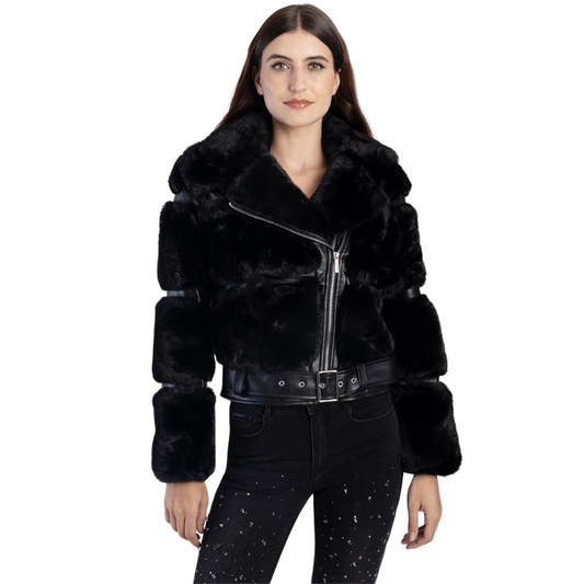 Shaileh -Black Fashion Faux Fur Jacket