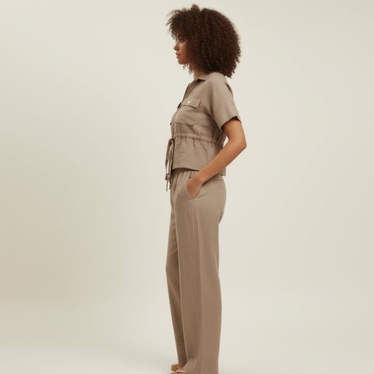 Taupe Modern Dynasty Luxe Lounge Set 1 women’s two-piece lounge set