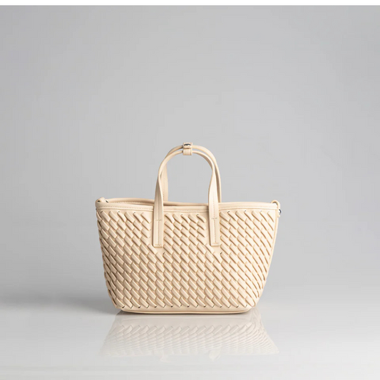 Women's Small Woven Tote Bag in Ecru – Elegant Magnetic Closure Design