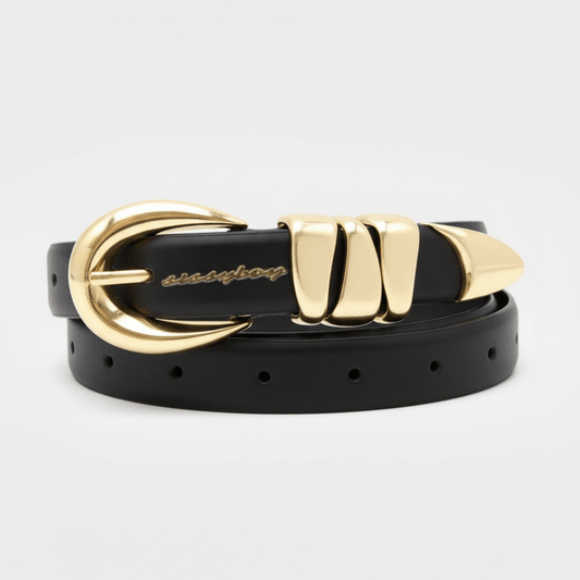 casual to smart Sissy Boy belt in black with gold buckle