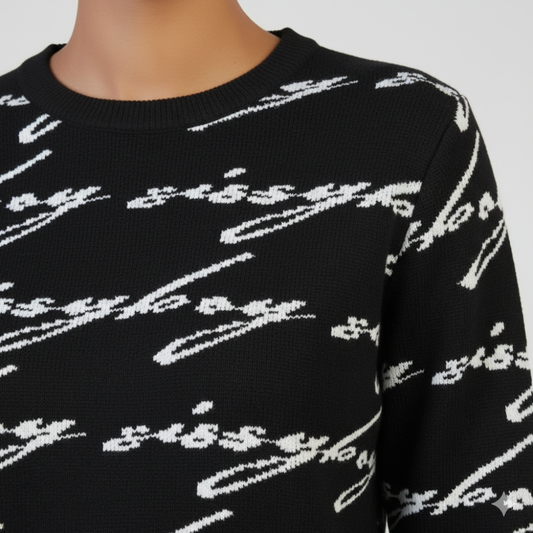 Black Sissy Boy knit sweater with all-over logo print women’s fashion jersey