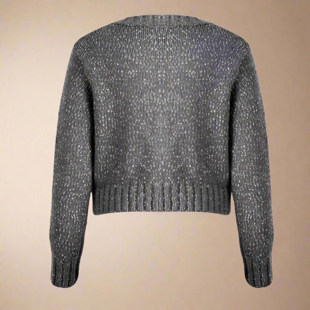 Neutral Babe - Grey Sequin Logo Knit Sweater