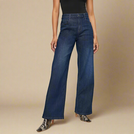Sissy Boy Sophia high rise wide leg jeans in dark blue denim for women