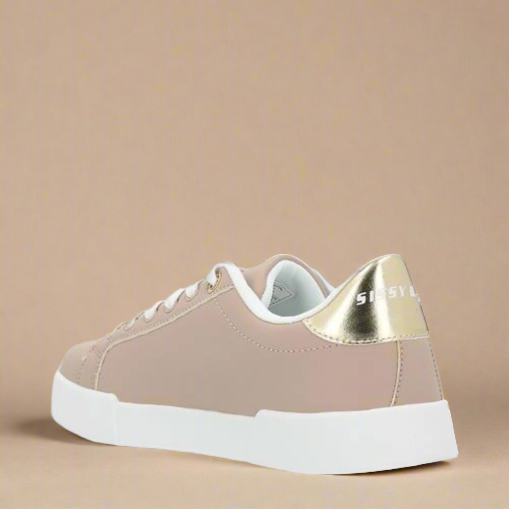 Beige sneaker with gold accents