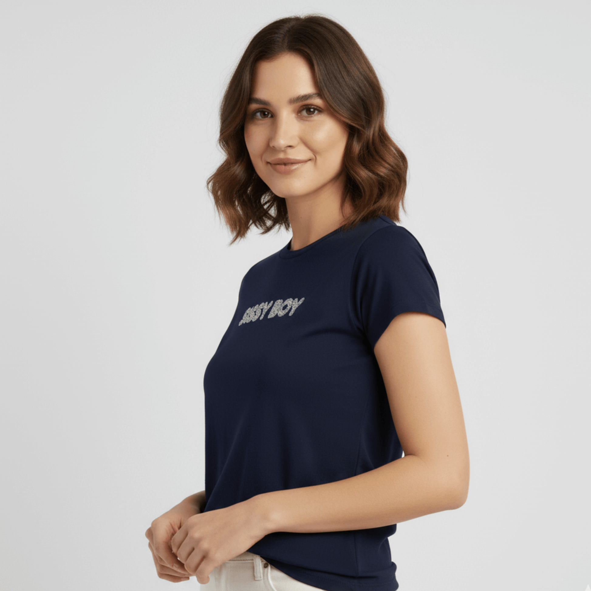 Wild Heart navy pearl-embellished t-shirt for women