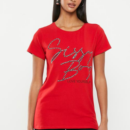 Daphne - Red Regular Fit Logo Tee