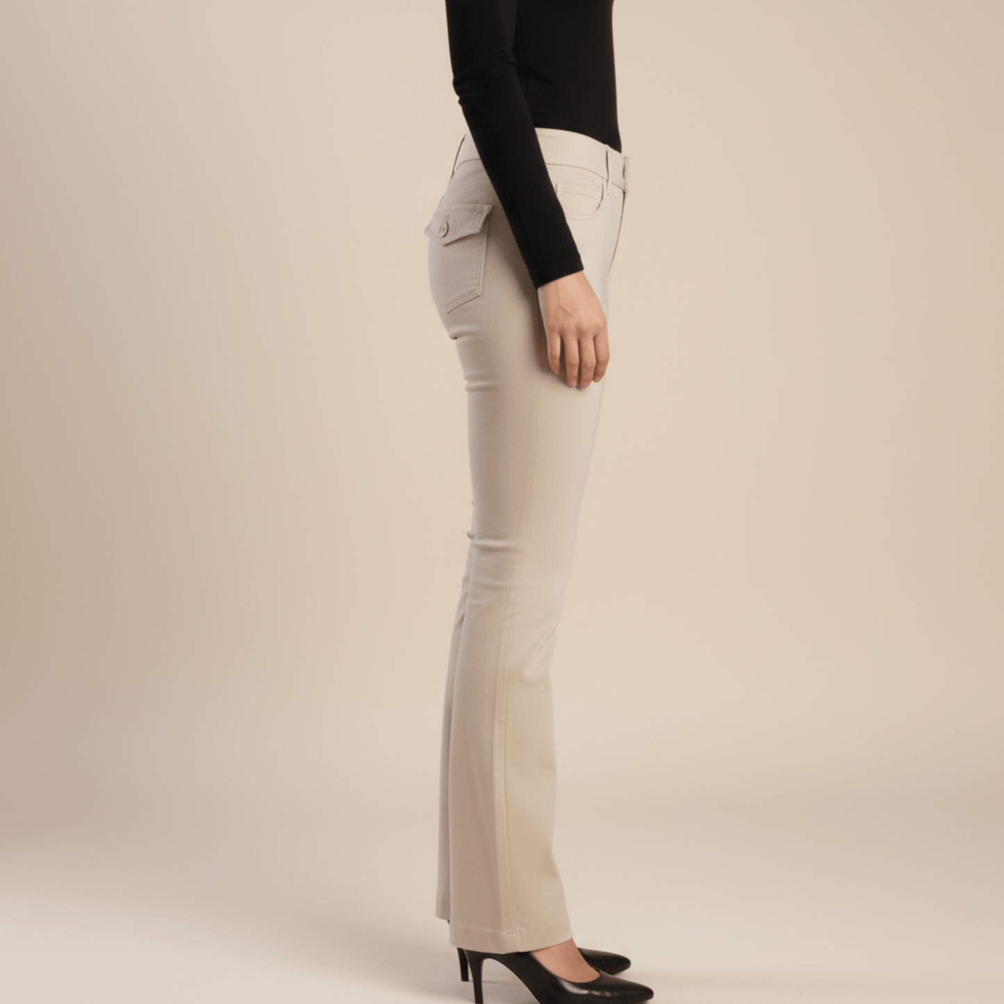 Elegant women’s beige bootleg trousers by Sissy Boy, Stone Mid Rise Tony Pants for versatile workwear