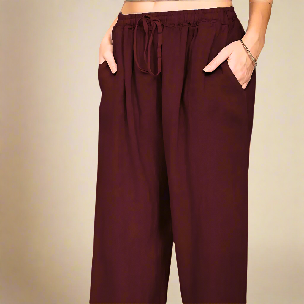 Cleo - Burgandy Draw String Wide Leg Pants
