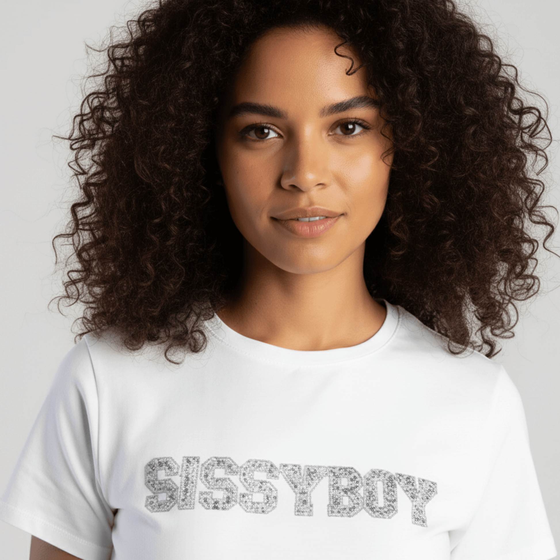 White cotton logo t-shirt with glitter print by Sissy Boy
