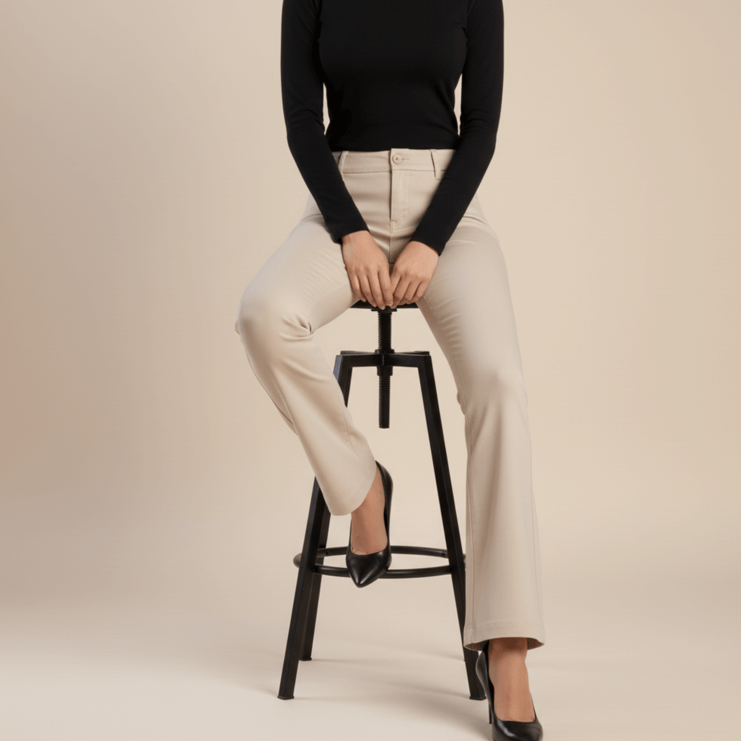 Sissy Boy Stone Tony Mid Rise Bootleg Pants, timeless beige office trousers for confident everyday style