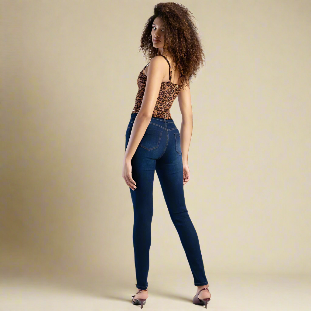 Dark blue wash skinny jeans with 5-pocket styling and lightweight stretch fabric by Sissy Boy.