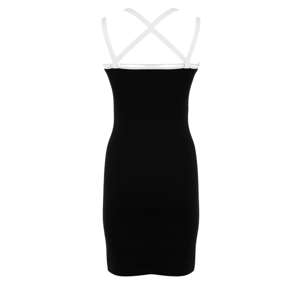 Back view of the Sissy Boy Michel Mini Strappy Dress in black, featuring straps for a flattering silhouette
