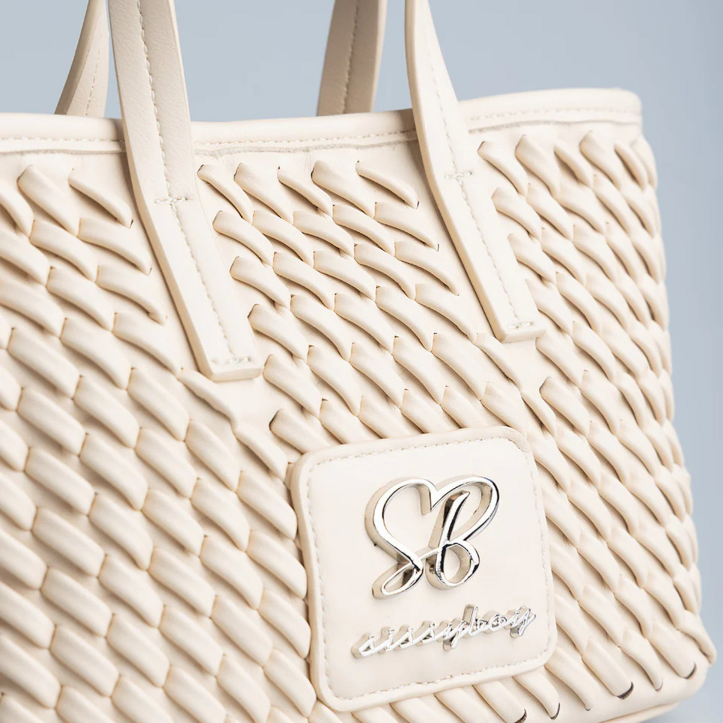 Sissy Boy Woven Mini Bag – Fashionable Ecru Tote With Silver Accents