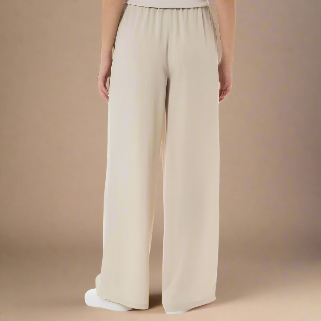 Cleo - Ecru Draw String Wide Leg Pants