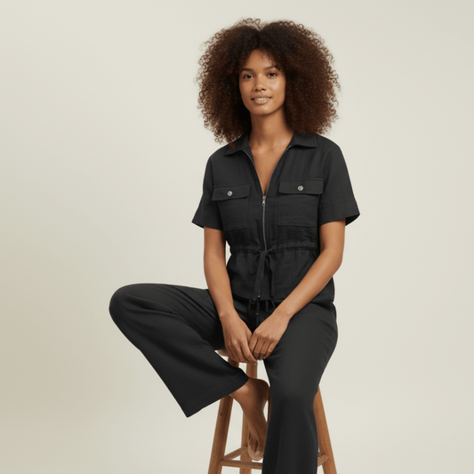 Modern Dynasty Luxe Lounge Set 1 black women’s matching top and pants