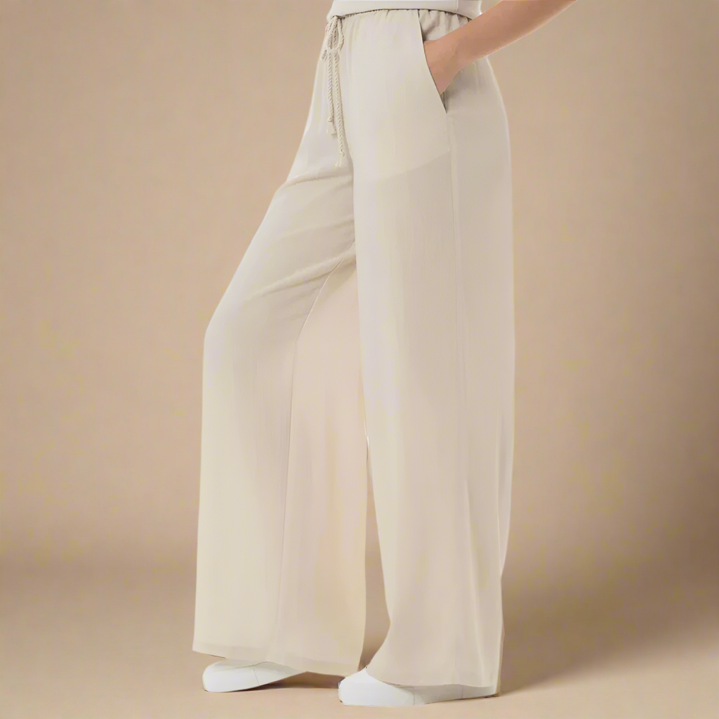 Cleo - Ecru Draw String Wide Leg Pants