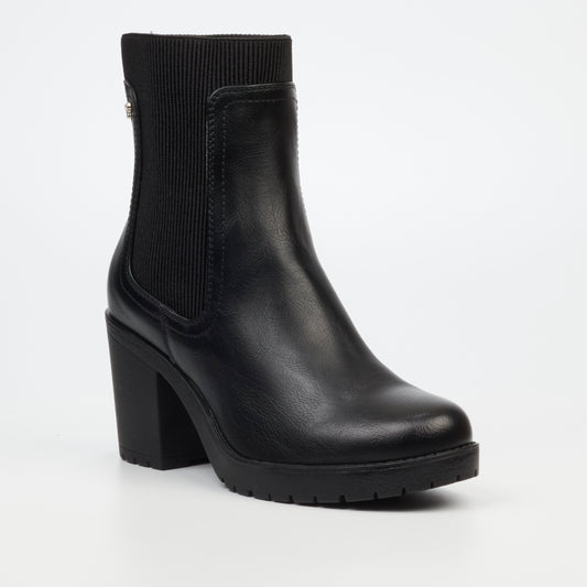 Butterfly Feet Esther 6 black faux leather boots with brushed leather finish.