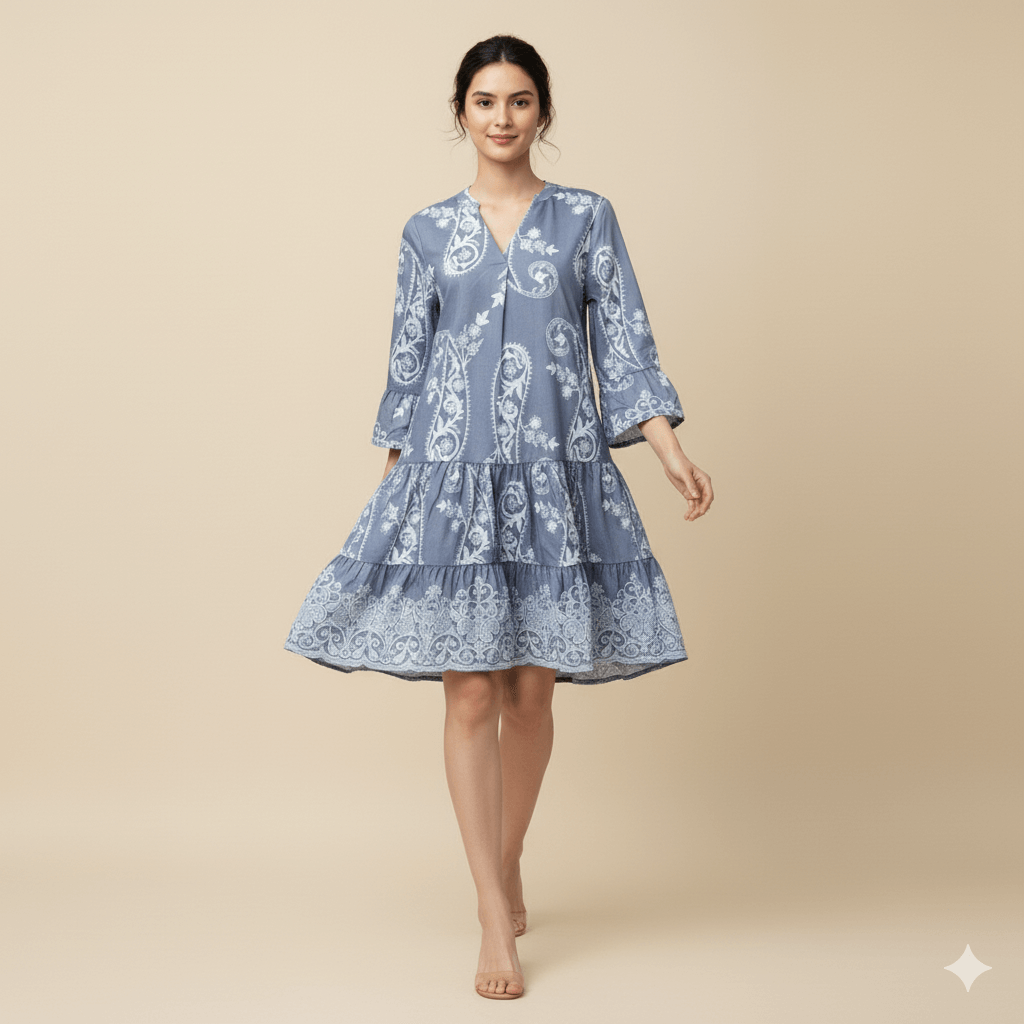 Blue Paisley Tiered Dress – lightweight boho summer dress for women