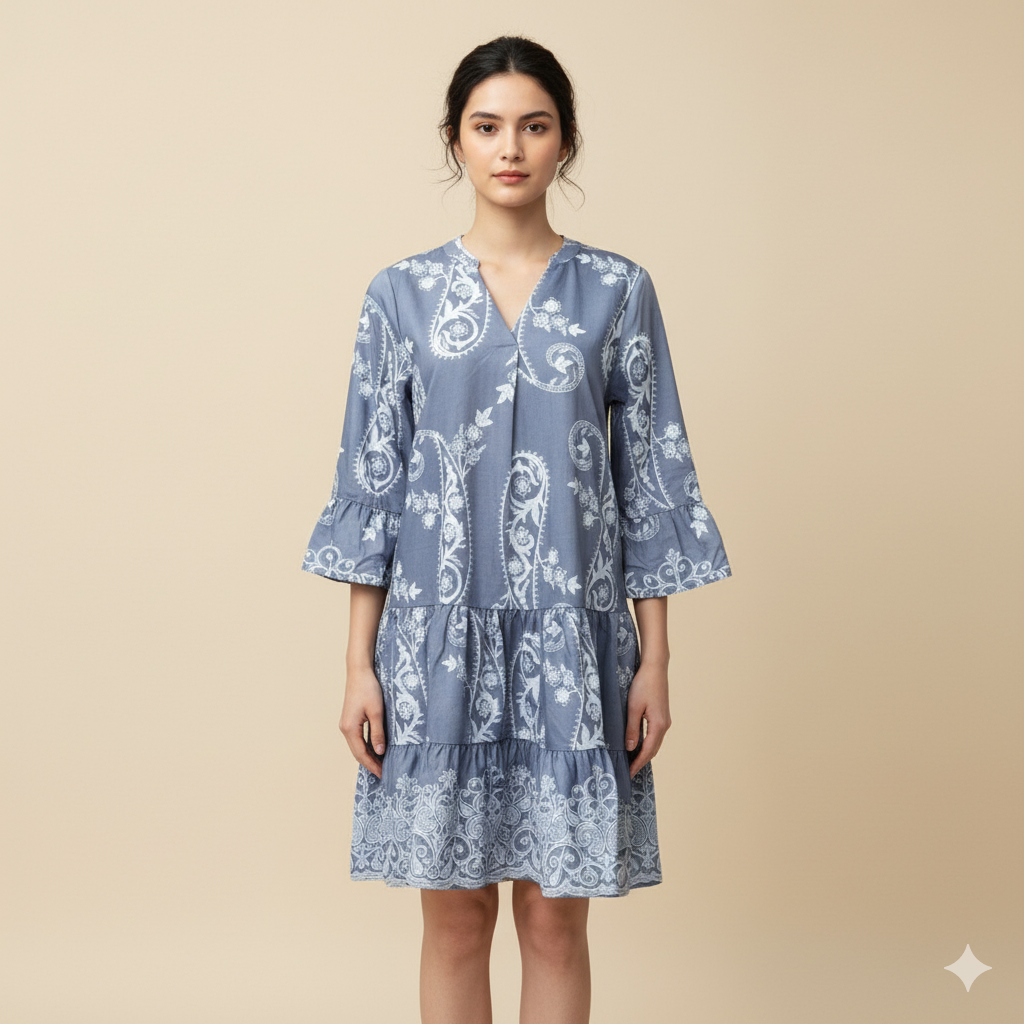 Boho Blue Paisley Dress