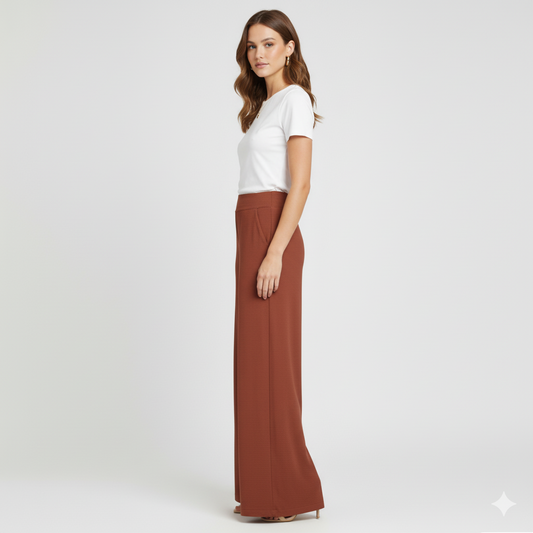Women’s Urban Luxe wide-leg pants in rust with elasticated waistband