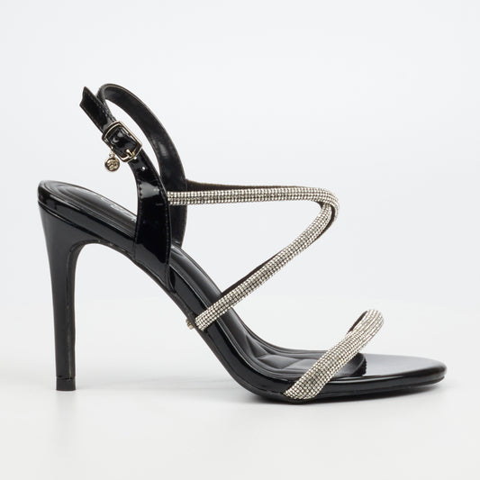 Jazz 29 Black Glamour Heel by Miss Black featuring faux patent leather and diamante embellishments