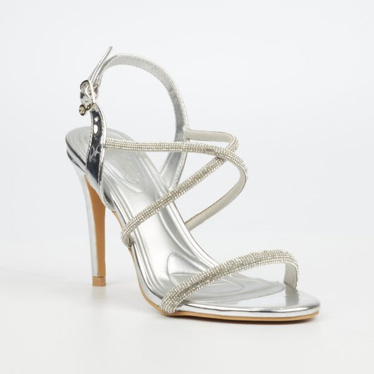 Miss Black Jazz 29 heel with criss-cross straps and 9.5 cm silver patent heel