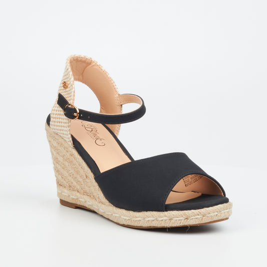 Black Peep Toe Wedge Sandal | Miss Black