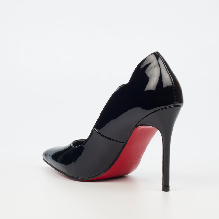 Chik Miss Black court heel featuring a red sole