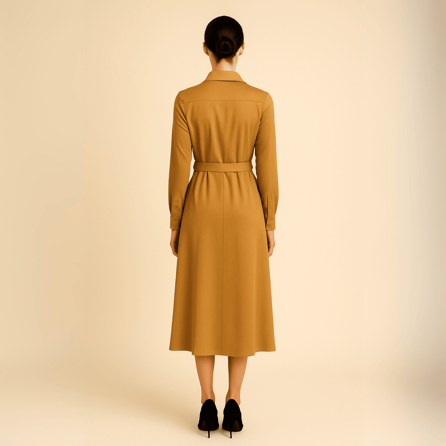 Stylish rust shirt dress for women, featuring buttons, a waist belt, and long sleeves by Modern Dynasty