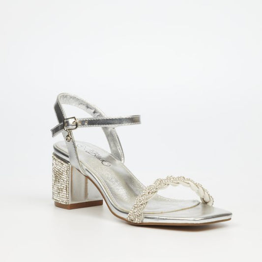Glamorous faux leather women’s block heel with square toe and sparkling ankle strap – Wendy 1