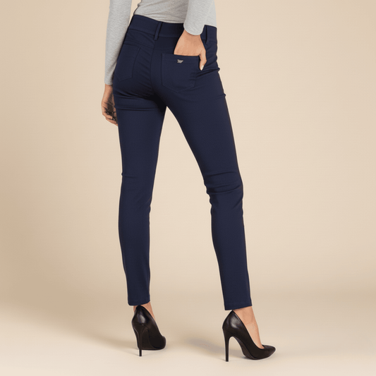 Navy Sissy Boy slim fit work pants for women, tailored skinny office trousers, stylish professional attire