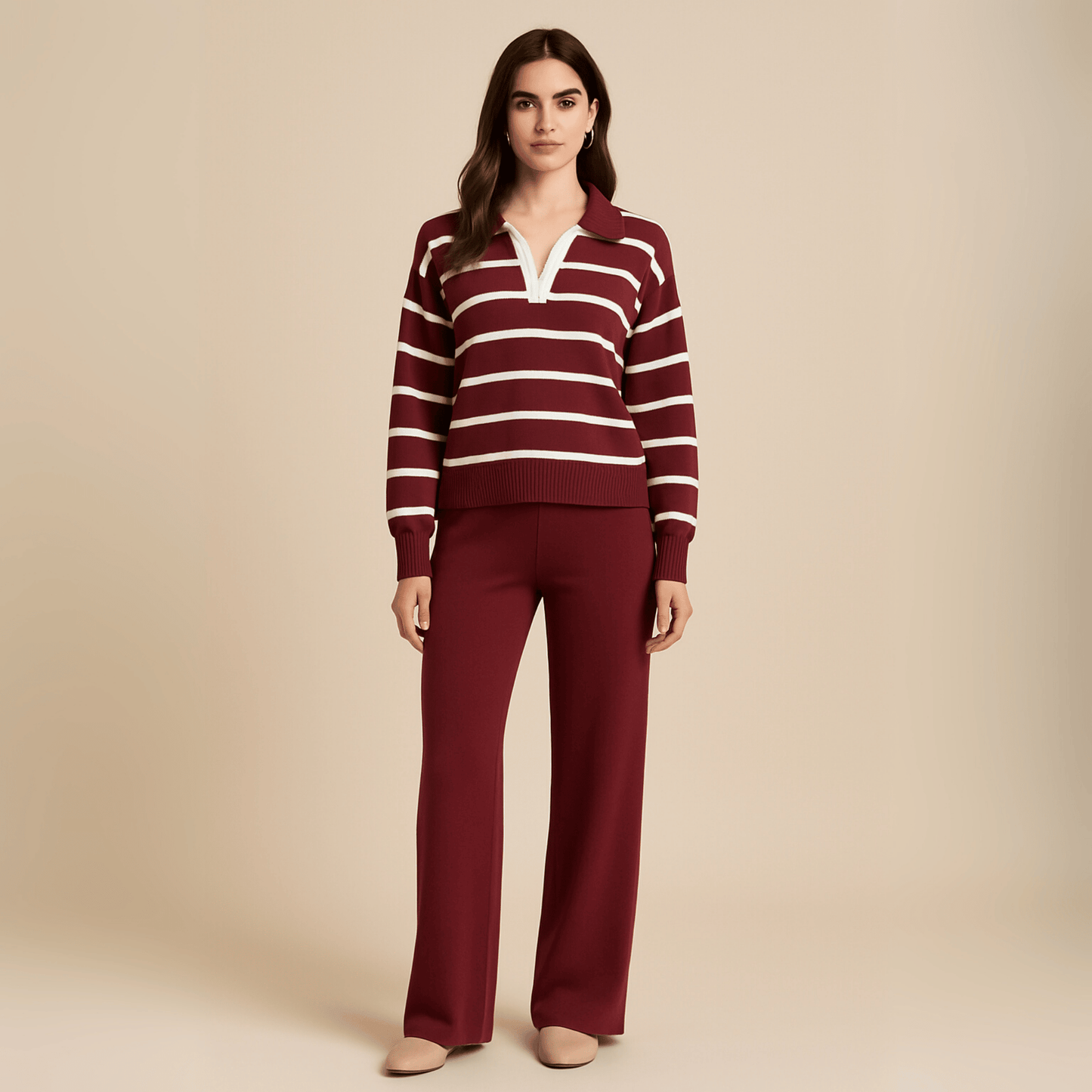 Modern Dynasty Burgandy striped co-ord