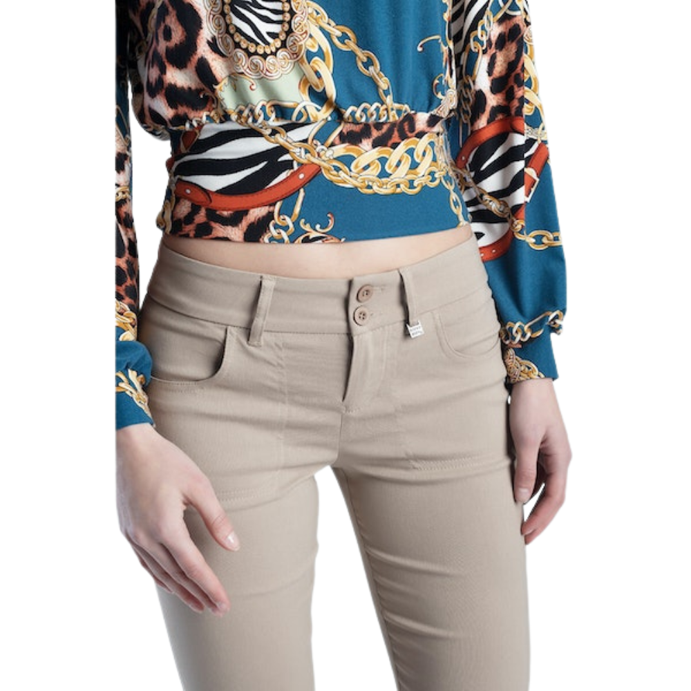 Beige Bootleg Mid Rise Work Pants - Tony