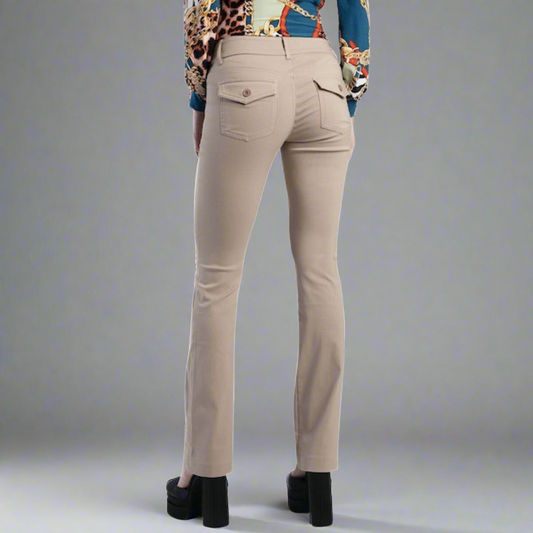 Beige Bootleg Mid Rise Work Pants - Tony