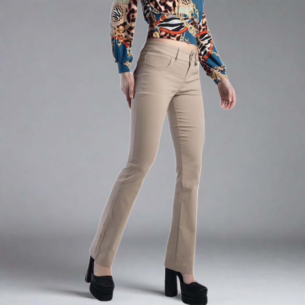 Beige Bootleg Mid Rise Work Pants - Tony