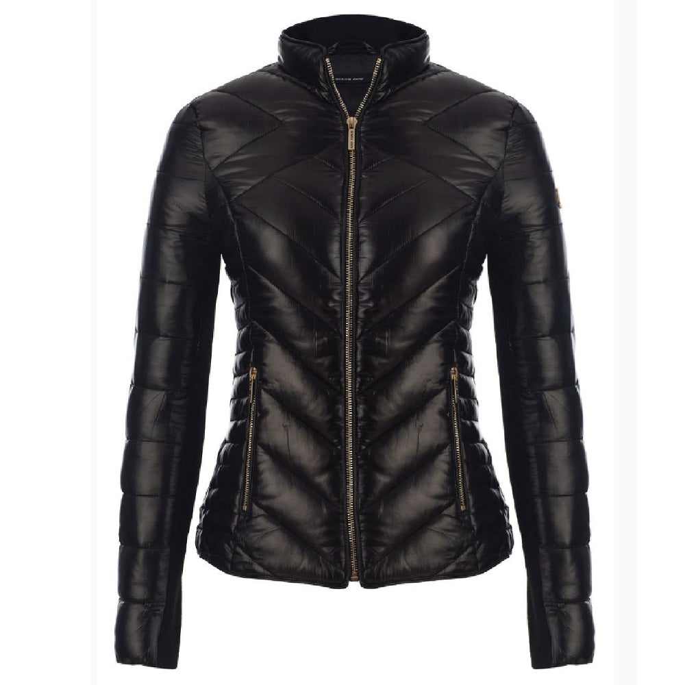 Ravilla black puffer jacket close-up showing quilted texture and zip detail