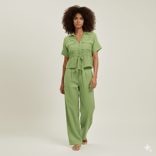 Modern Dynasty Luxe Lounge Set 1 pistachio green women’s matching top and pants