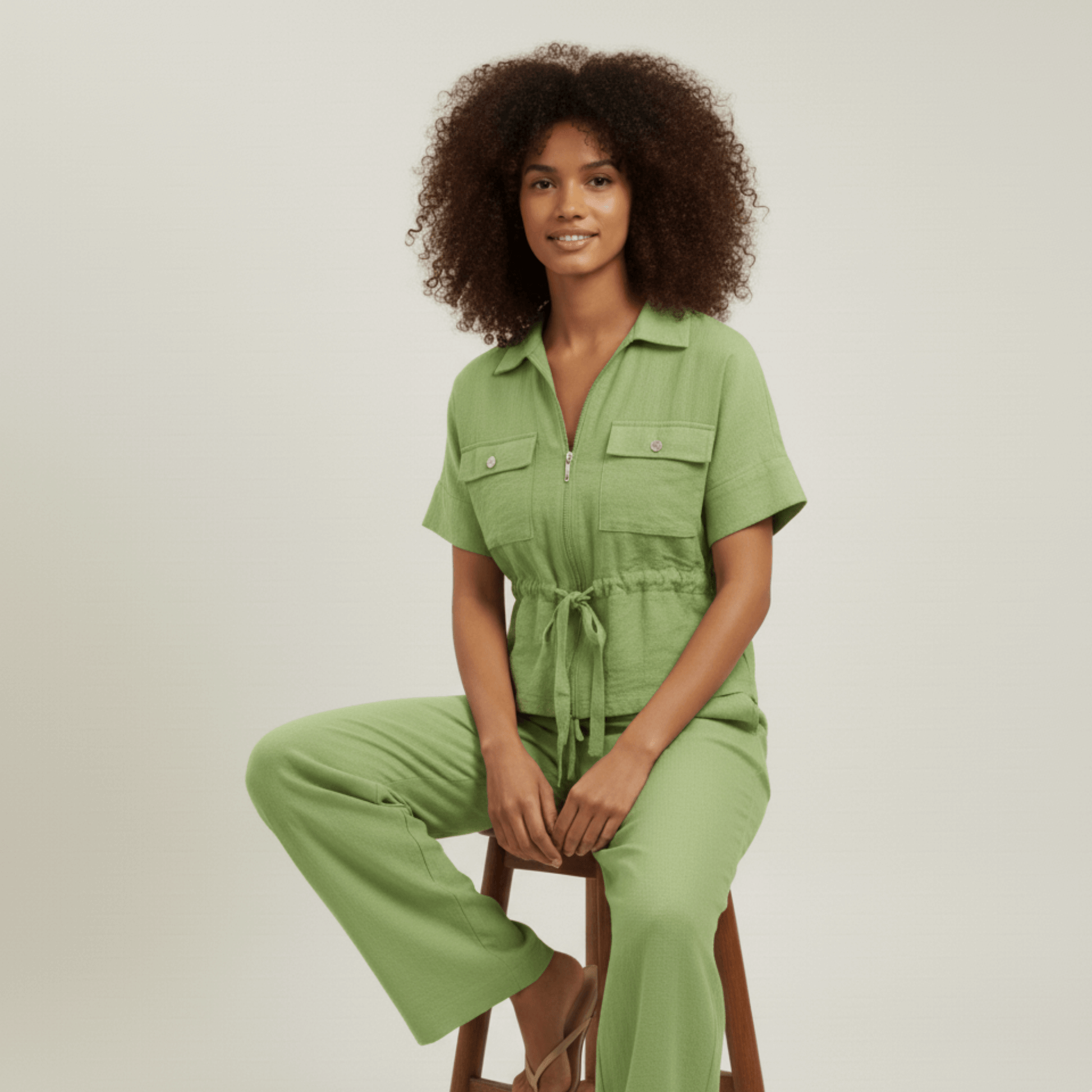 Modern Dynasty women’s Luxe Lounge Set 1 in pistachio green two-piece outfit
