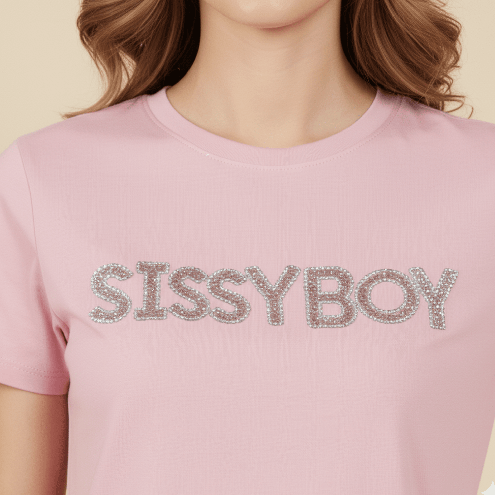 Pale pink Sissy Boy t-shirt with crystal logo
