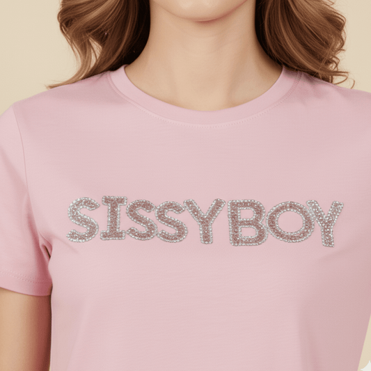 Pale pink Sissy Boy t-shirt with crystal logo