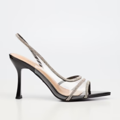 Miss Black Jillaine 1 black glamour heel with diamante straps and slingback design