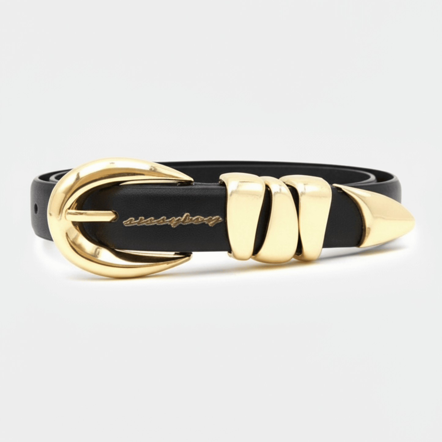 Sissy Boy black belt with gold buckle and signature branding
