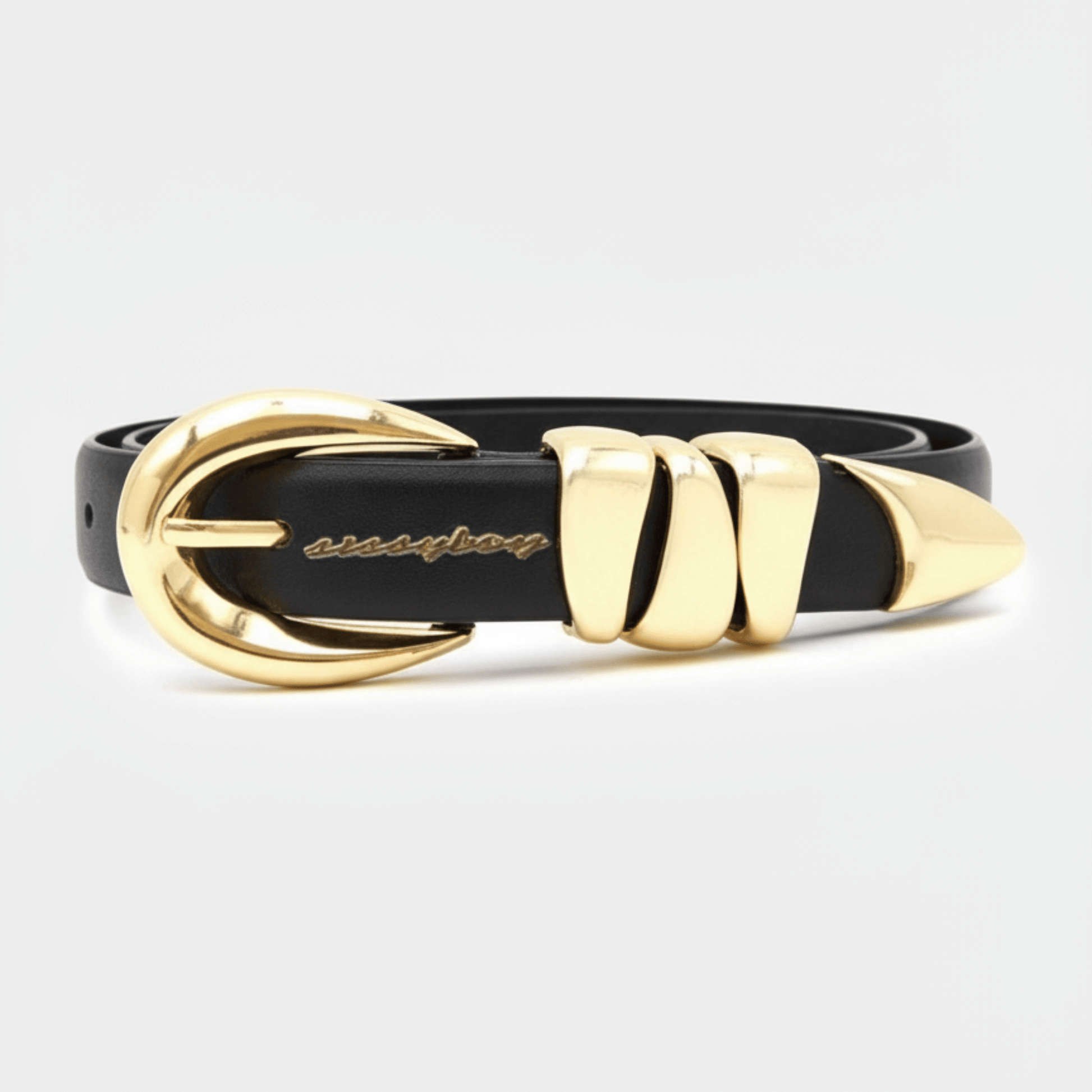 Sissy Boy black belt with gold buckle and signature branding