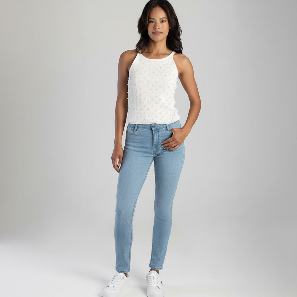 Sissy Boy Renee Mid Waist Skinny jeans in light vintage wash with stretch denim skinny fit for women
