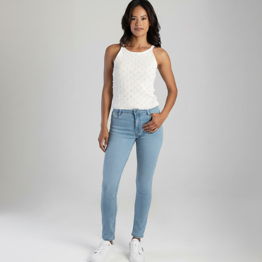Sissy Boy Renee Mid Waist Skinny jeans in light vintage wash with stretch denim skinny fit for women